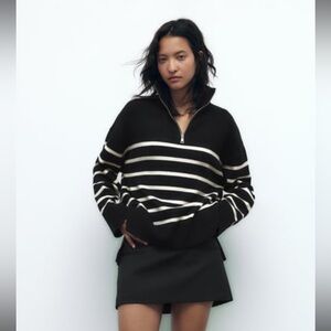 Zara Quarter Zip Striped Sweater